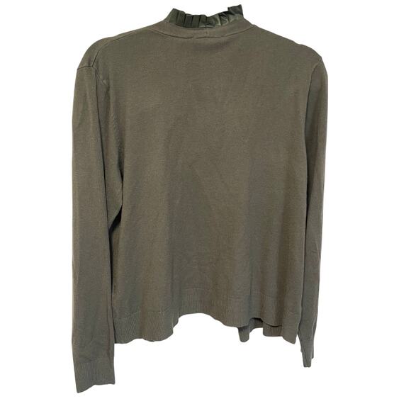 Sioni Milano Women's Olive Green Open Front Cardigan Sweater with Ruffle Trim L - Picture 2 of 6